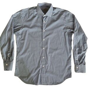 Canali Mens 16/41 Large Blue White Check Gingham Dress Button Up Shirt Italy